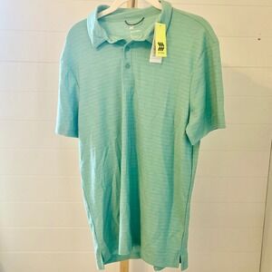 All in Motion Men's Aqua Blue Striped Polo Shirt‎ Size Medium